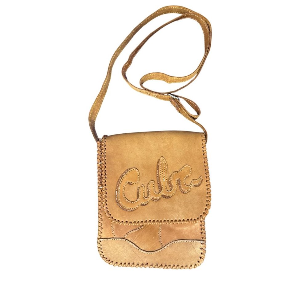 Vintage Cuba Leather Crossbody Bag Tan Western Whipstitch Boho Saddle Bohemian